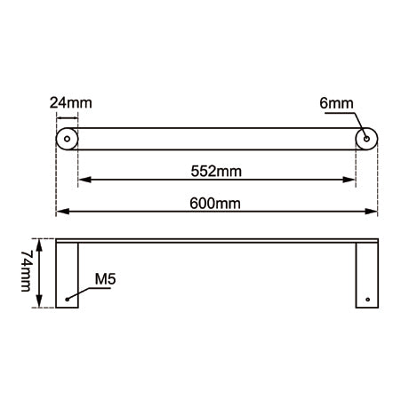 RUSHY Series Gun Metal Grey Single Towel Rail 600mm