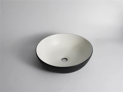395*395*120mm Polar Black Textured Exterior Finish with Water Ripes & Matte White Interior Finish Above Counter Basin