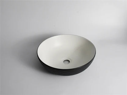 395*395*120mm Polar Black Textured Exterior Finish with Water Ripes & Matte White Interior Finish Above Counter Basin