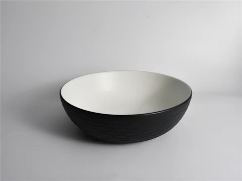 395*395*120mm Polar Black Textured Exterior Finish with Water Ripes & Matte White Interior Finish Above Counter Basin