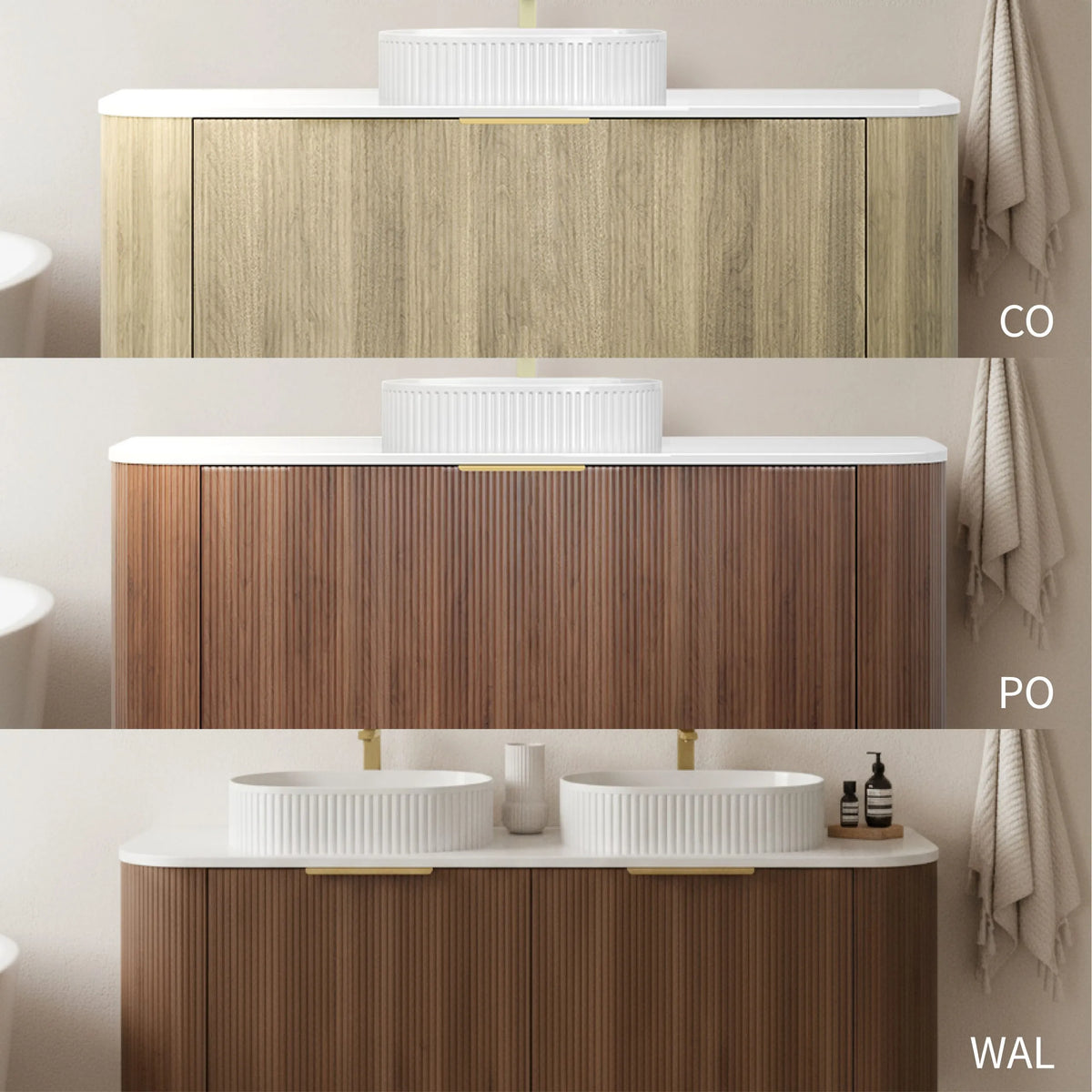 1200mm Artis Curved Wall Hung Vanity PVC - Single Drawer Cabinet Only - Single Bowl - Wallnut