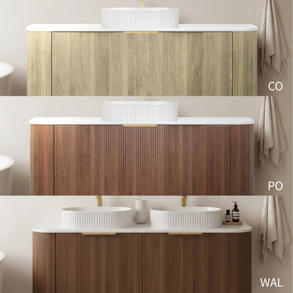 1200mm Artis Curved Wall Hung Vanity PVC - Single Drawer Cabinet Only - Single Bowl - Wallnut