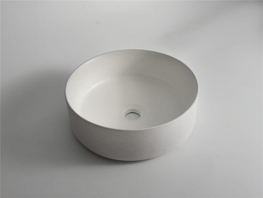 Polar - 360mm Matte White Round Textured   Exterior Ceramic Above Counter Basin  -  360x360x120mm
