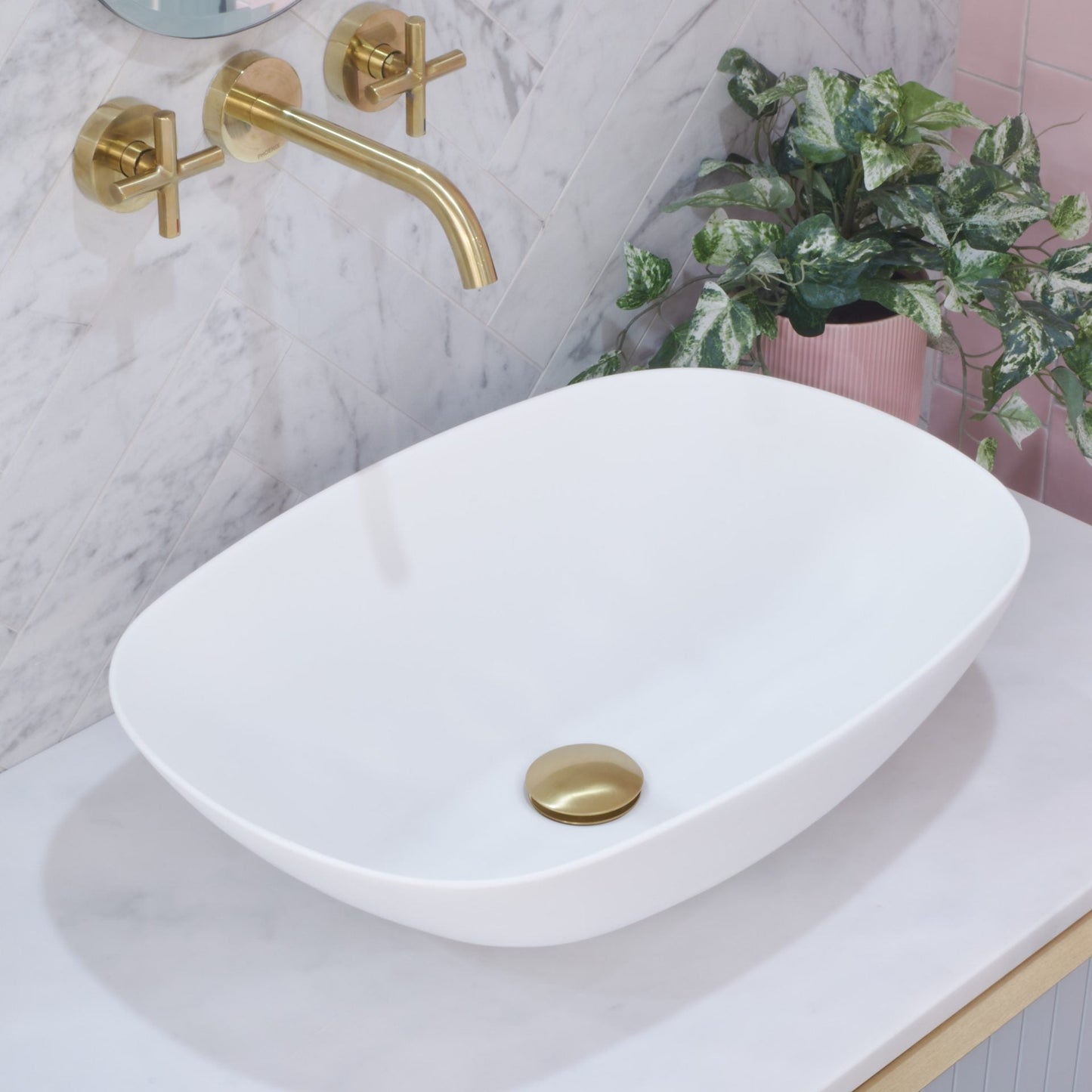 Rolo Above Counter Ceramic Basin - Matt   White - Oval - 540mm
