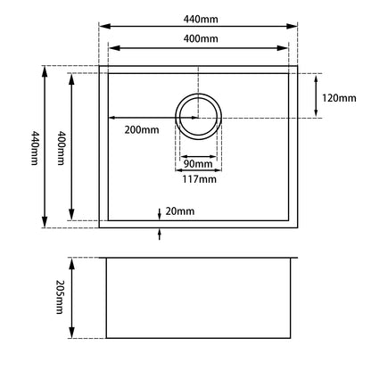 Round Corner Dark Grey Stainless Steel Handmade Single Bowl Kitchen Sink 440*440*205mm