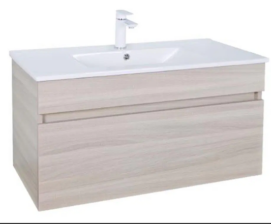 Evie Wood Grain PVC Wall Hung Vanity Full Drawer  Oak  900mm | EV94SDWH-OAK