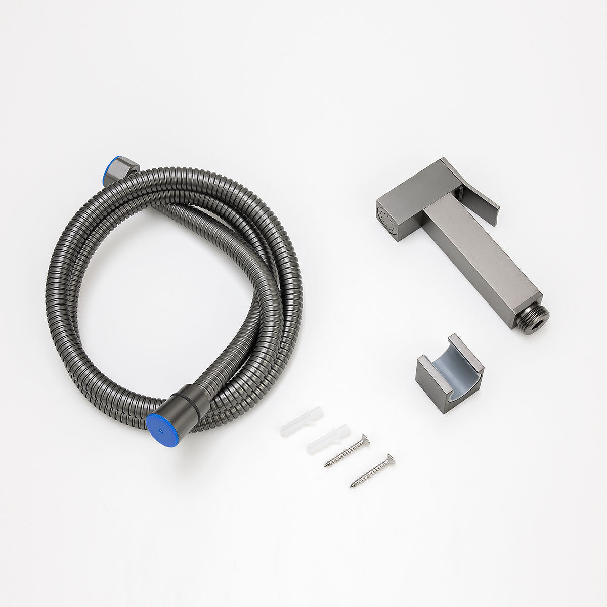 Square Gun Metal Grey Brass Toilet Bidet Spray Kit with Stainless Steel Hose
