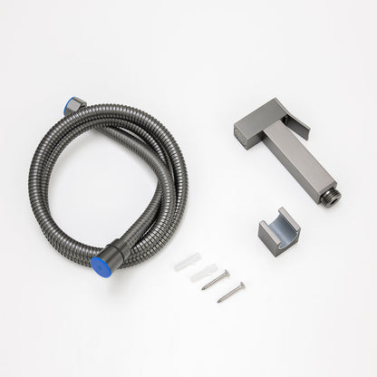 Square Gun Metal Grey Brass Toilet Bidet Spray Kit with Stainless Steel Hose