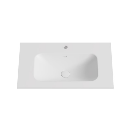 750mmx460mm Solid Surface Moulded Top - Matte White - No Tap Hole