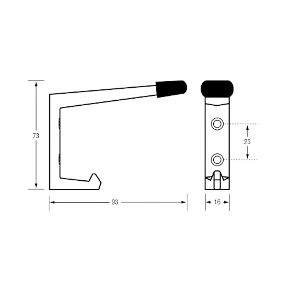 202 Coat Hook with Bumper – With Screw Fixings