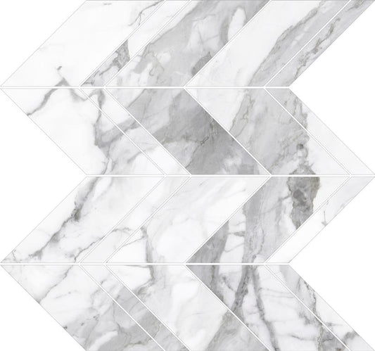 CALACATTA MOSAICS - CHEVRON POLISHED Finish - 300X300 | SOLD PER SHEET - 11 PCS PER BOX / 0.99 SQM