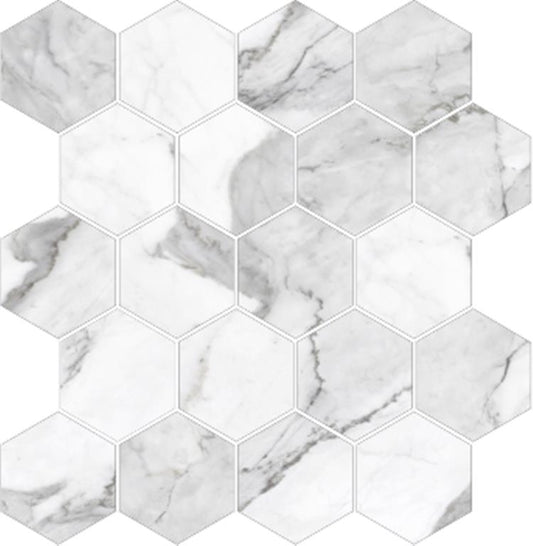 CALACATTA MOSAICS - HEXAGON POLISHED Finish - 300X330 | SOLD PER SHEET - 11 SHEETS PER BOX / 1.089 SQM