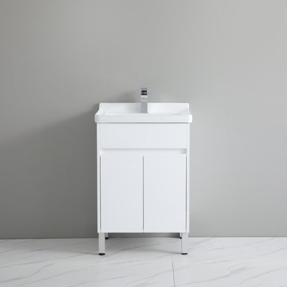 610mm Ceramic Laundry Sink with PVC Cabinet - Gloss White