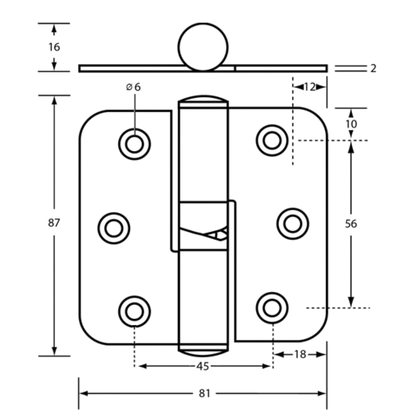 207C Gravity Hinge (Each) – With Screw Fixings