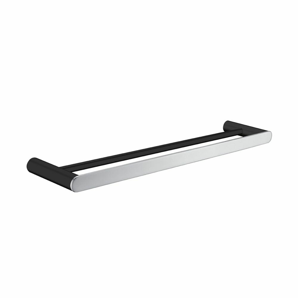 Bellino Black & Chrome Solid Brass Double Towel Rail 600mm