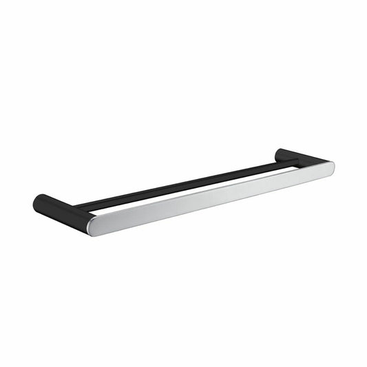 Bellino Black & Chrome Solid Brass Double Towel Rail 600mm