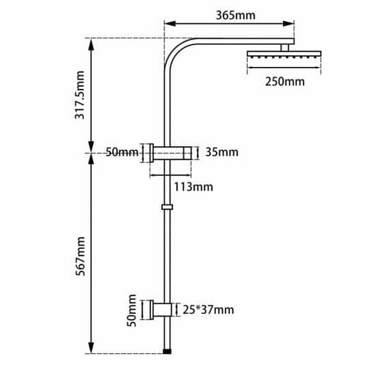 10 inch Square Black Shower Station Top Water Inlet