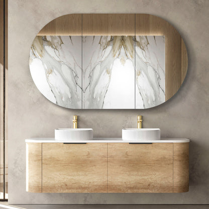 Bondi 1500mm Natural Oak Wall Hung Curve Cabinet Only