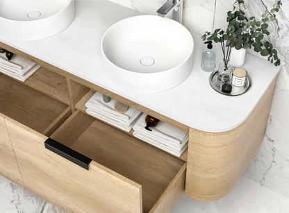 Bondi 1500mm Natural Oak Wall Hung Curve Cabinet Only