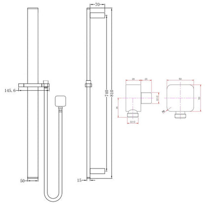 Square Black Sliding Shower Rail without Handheld Shower(PVC Hose)