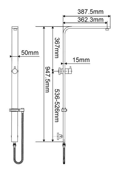 Square Black Shower Station without Shower Head and Handheld Shower(Wide Rail,Stainless Steel Hose)
