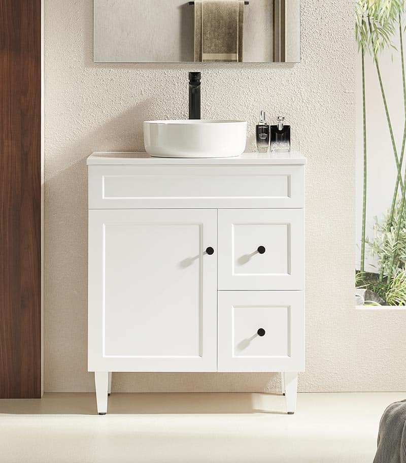 750mm Harrington Floor Vanity PVC Right Side Drawers - Cabinet Only - Matte White