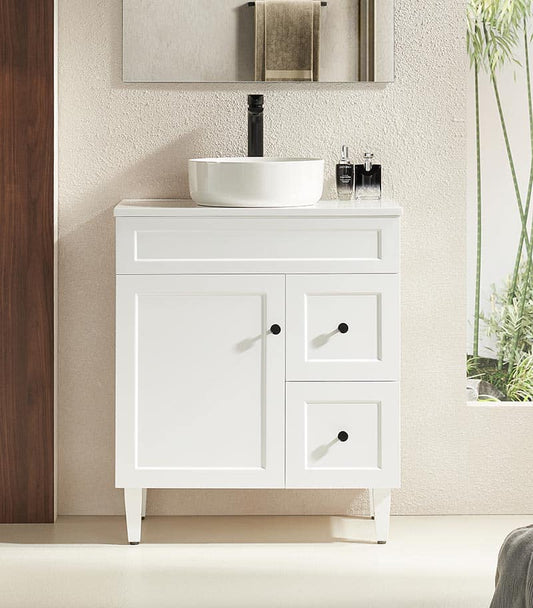 750mm Harrington Floor Vanity PVC Right Side Drawers - Cabinet Only - Matte White