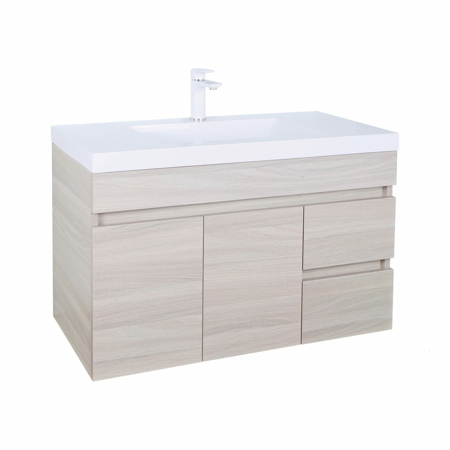 900mm Evie Wall Hung Vanity PVC Right Side Drawers - Cabinet Only - Oak