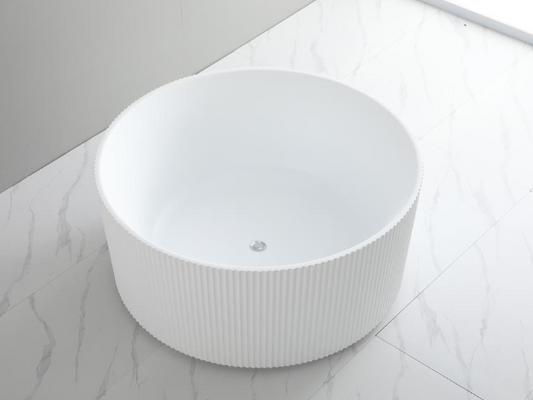 1280mm Ceto Como Grooved Round Bathtub - Overflow - Matte White