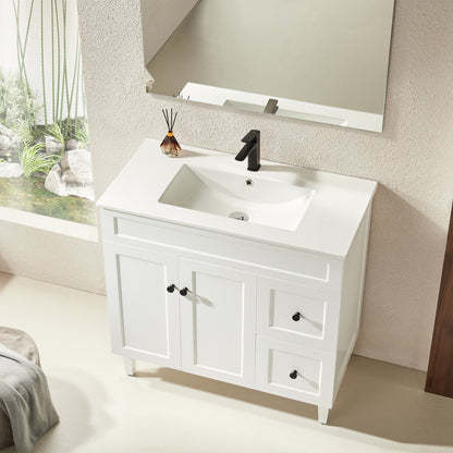 900mm Harrington Floor Vanity PVC Right Side Drawers - Cabinet Only - Matte White