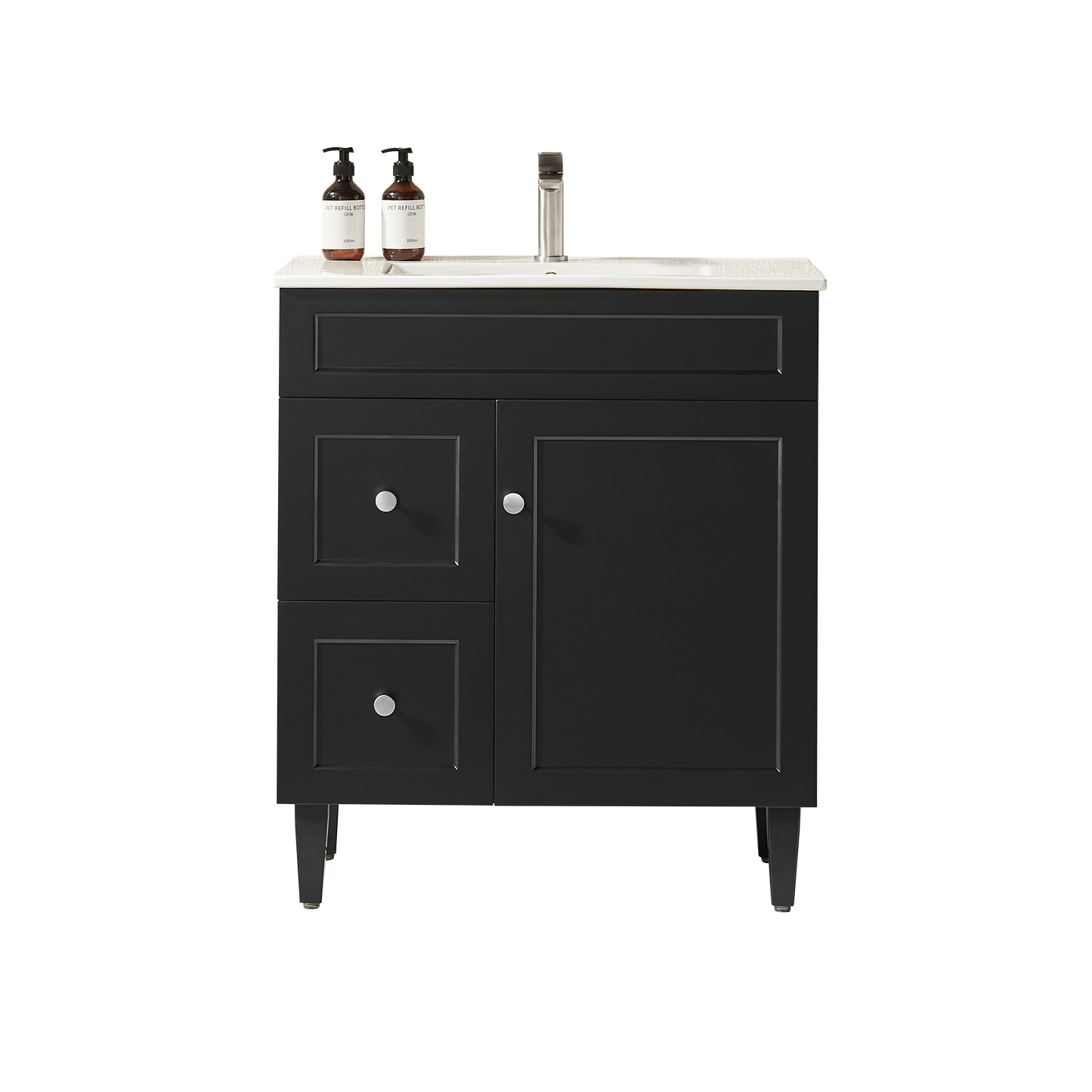 750mm Harrington Floor Vanity PVC Left Side Drawers - Cabinet Only - Matte Black