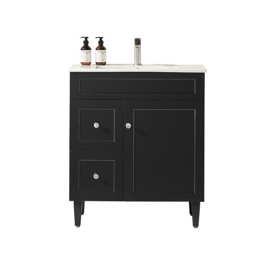 750mm Harrington Floor Vanity PVC Left Side Drawers - Cabinet Only - Matte Black