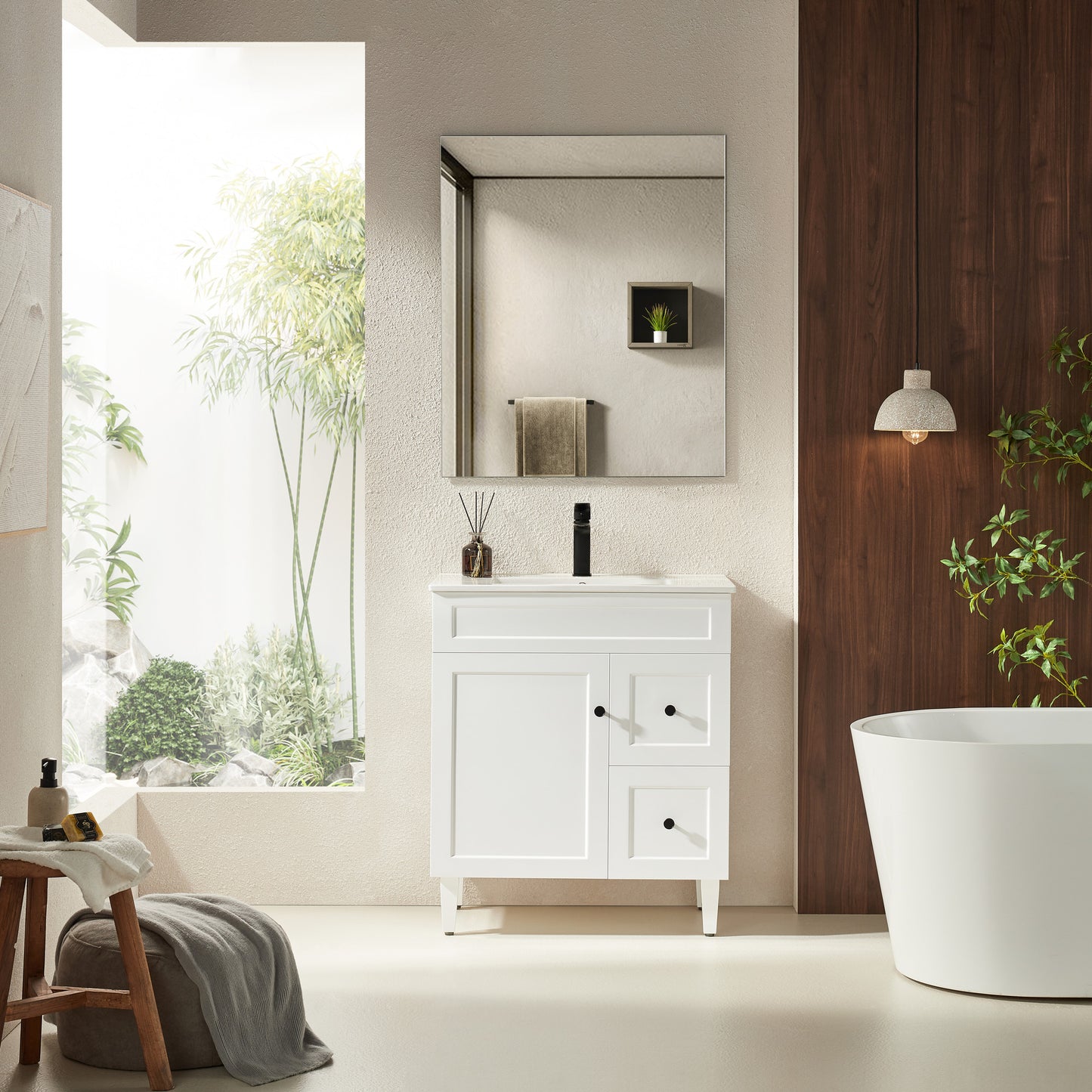 750mm Harrington Floor Vanity PVC Right Side Drawers - Cabinet Only - Matte White