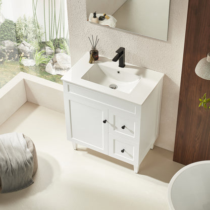750mm Harrington Floor Vanity PVC Right Side Drawers - Cabinet Only - Matte White