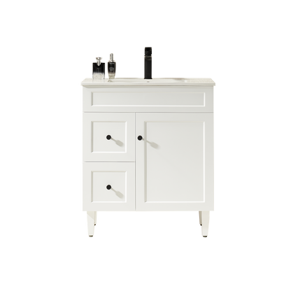 750mm Harrington Floor Vanity PVC Left Side Drawers - Cabinet Only - Matte White