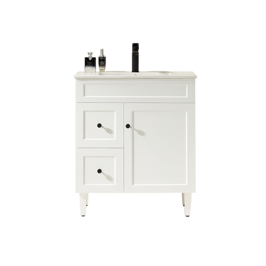 750mm Harrington Floor Vanity PVC Left Side Drawers - Cabinet Only - Matte White