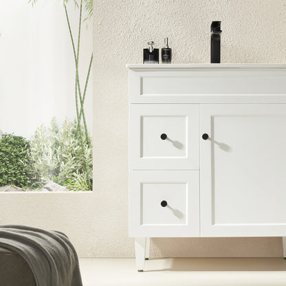 750mm Harrington Floor Vanity PVC Left Side Drawers - Cabinet Only - Matte White