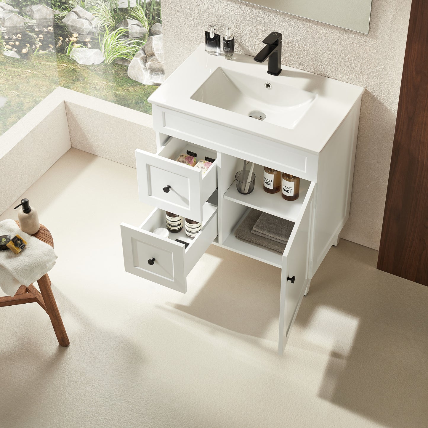 750mm Harrington Floor Vanity PVC Left Side Drawers - Cabinet Only - Matte White