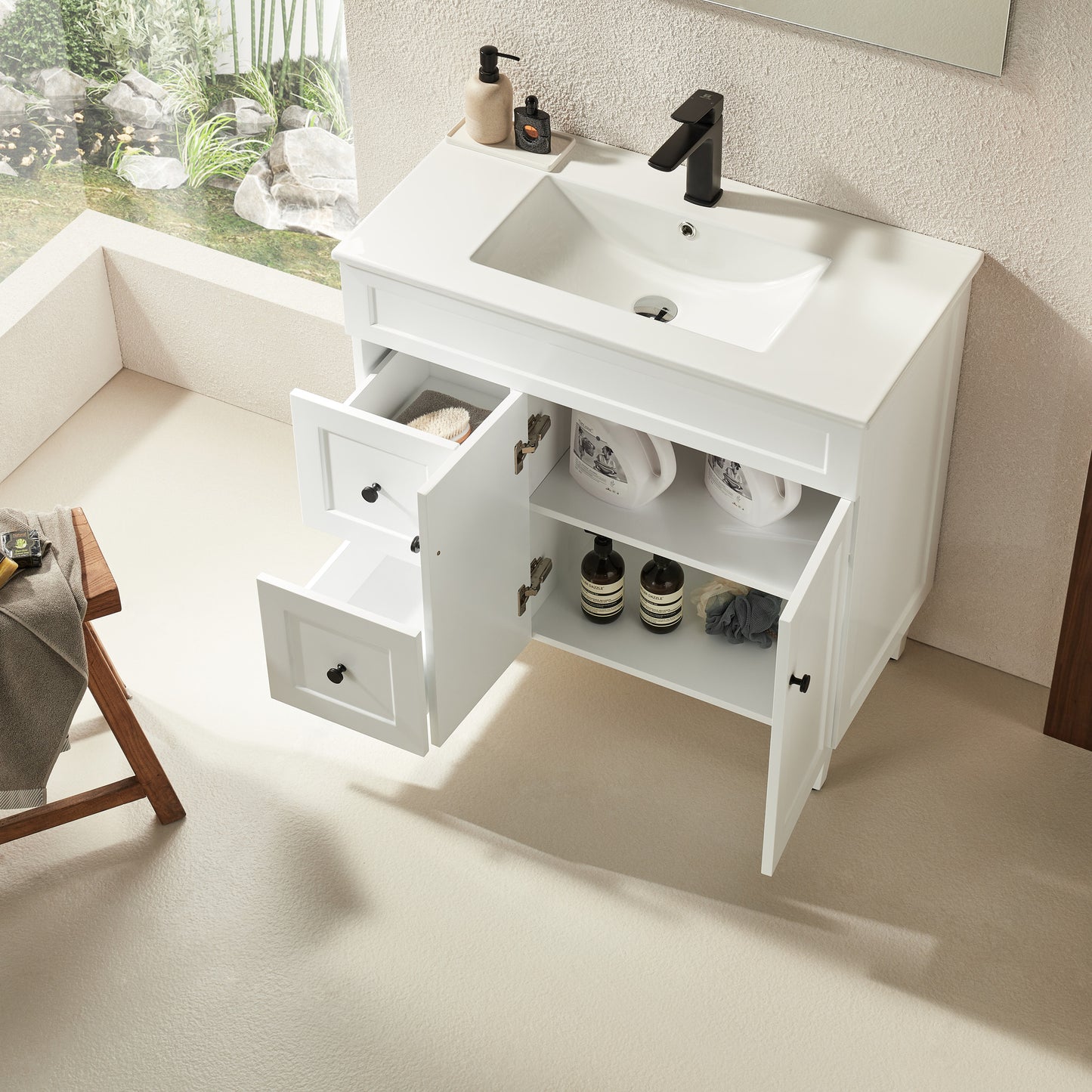 900mm Harrington Floor Vanity PVC Left Side Drawers - Cabinet Only - Matte White