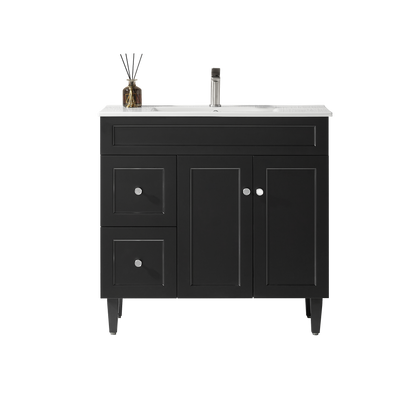 900mm Harrington Floor Vanity PVC Left Side Drawers - Cabinet Only - Matte Black
