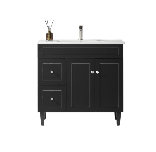 900mm Harrington Floor Vanity PVC Left Side Drawers - Cabinet Only - Matte Black