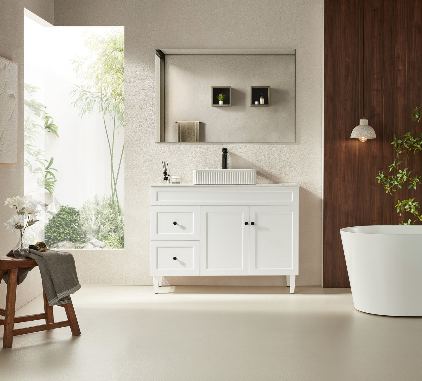 1200mm Harrington Floor Vanity PVC Left Side Drawers - Cabinet Only - Single Bowl - Matte White