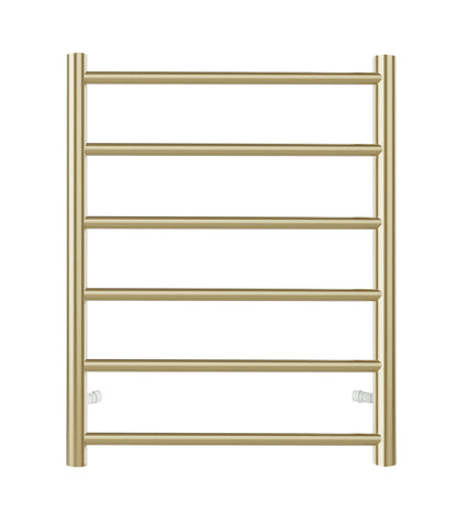 Round Stainless Steel Brushed Gold Electric Heated Towel Rack 6 Bars Universal Inlet