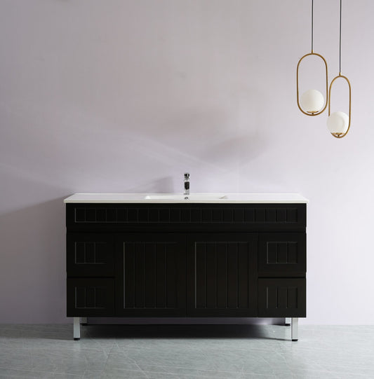 1500mm Acacia Floor Vanity PVC Cabinet Only - Matte Black