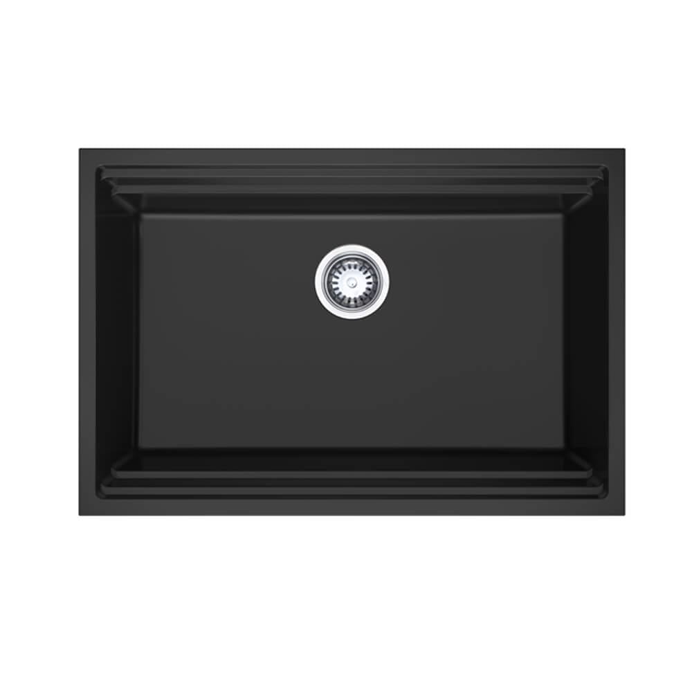 760mm Black Single Bowl Workstation Kitchen Sink with Steps - Granite