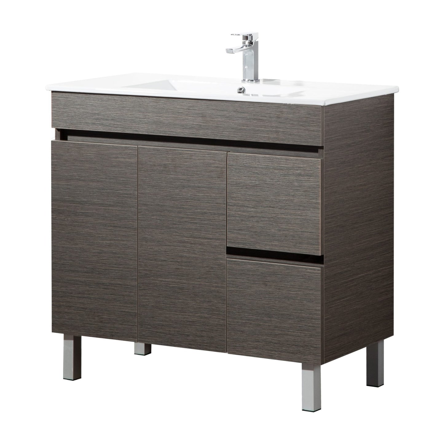 900mm Evie Floor Vanity PVC Right Side Drawers - Cabinet Only - Dark Brown