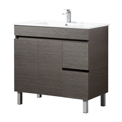 900mm Evie Floor Vanity PVC Right Side Drawers - Cabinet Only - Dark Brown