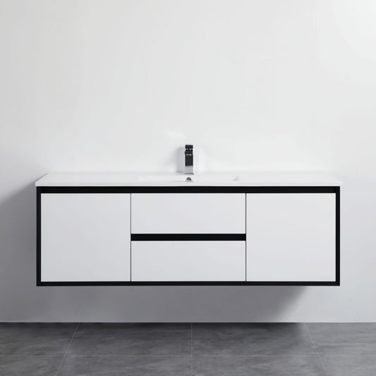 1500mm Wall Hung PVC Vanity Matt Black & White Single / Double Bowls Cabinet ONLY