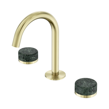 Serenity Basin Set Arc Spout With Verde Alpi Handle Brushed Gold