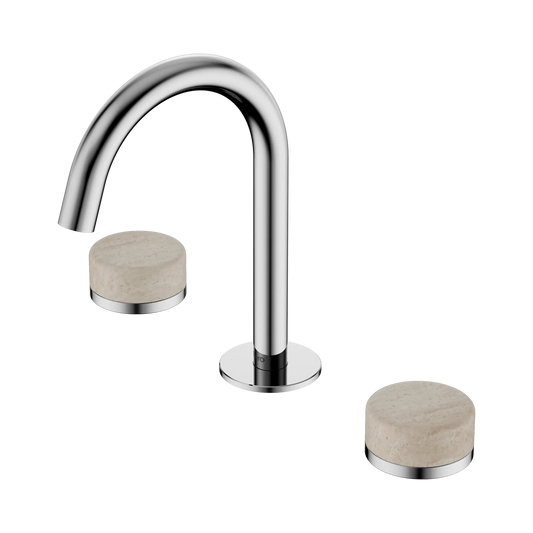 Serenity Basin Set Arc Spout With Rome Travertine Handle Chrome